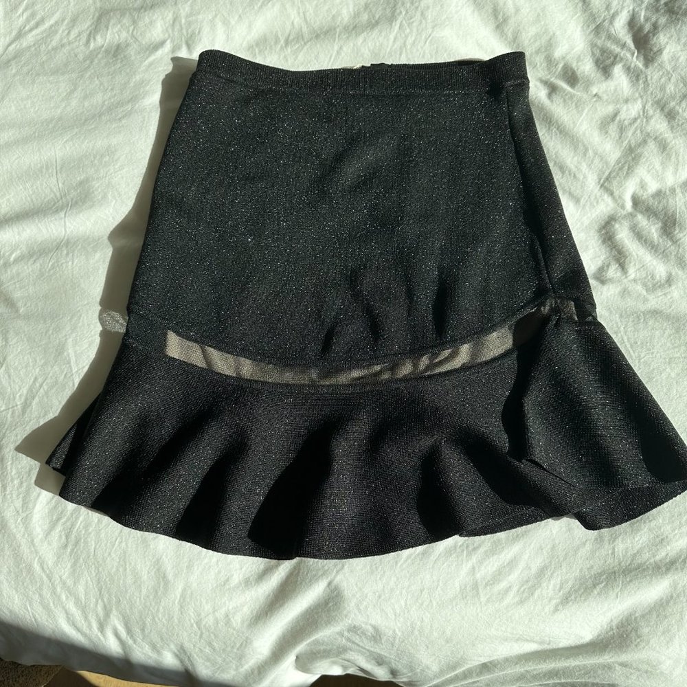 Alice Olivia Medium Size Black Metallic Mesh Ruffle Skirt
